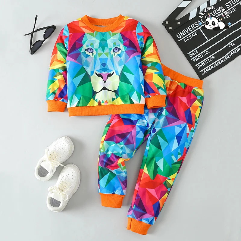LEZONKIDS - High Quality Two-piece Sports Style Printing Fashionable Children Clothing Boys Sweatshirt Set